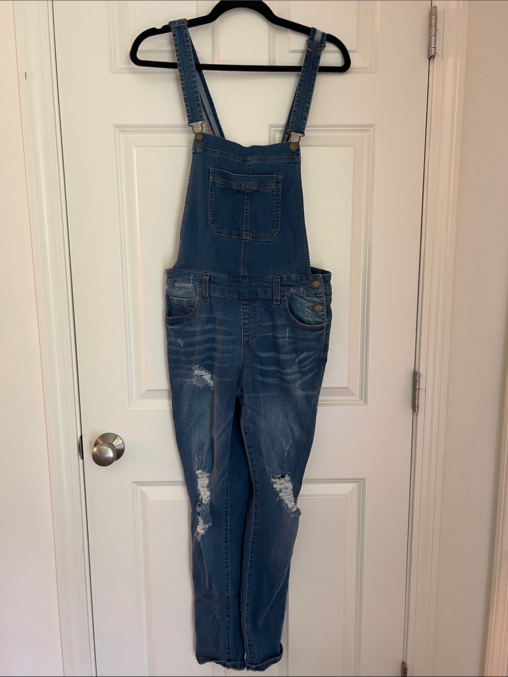 Distressed Blue Denim Overalls